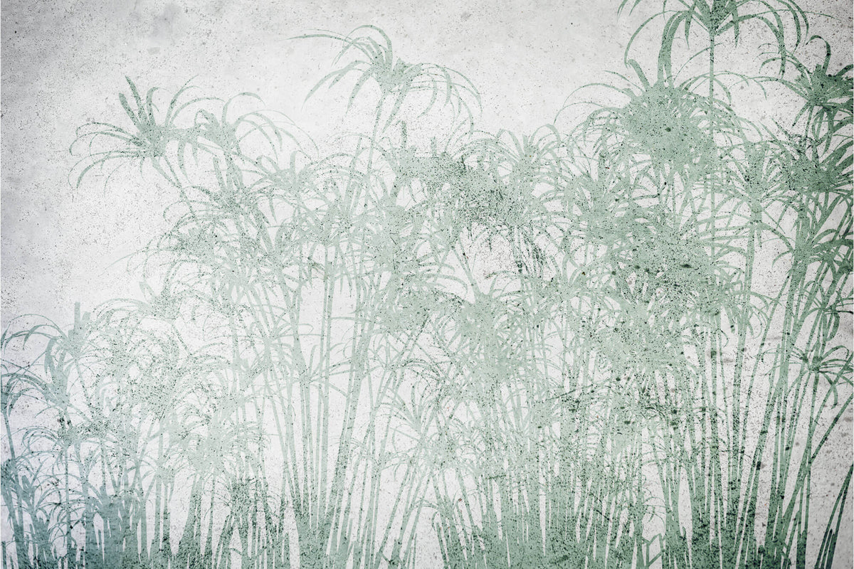 Tapet personalizat Tropical cu palmieri verzi pe un fundal texturat gri de ciment - ABSTRACT CONCRETE BAMBOO