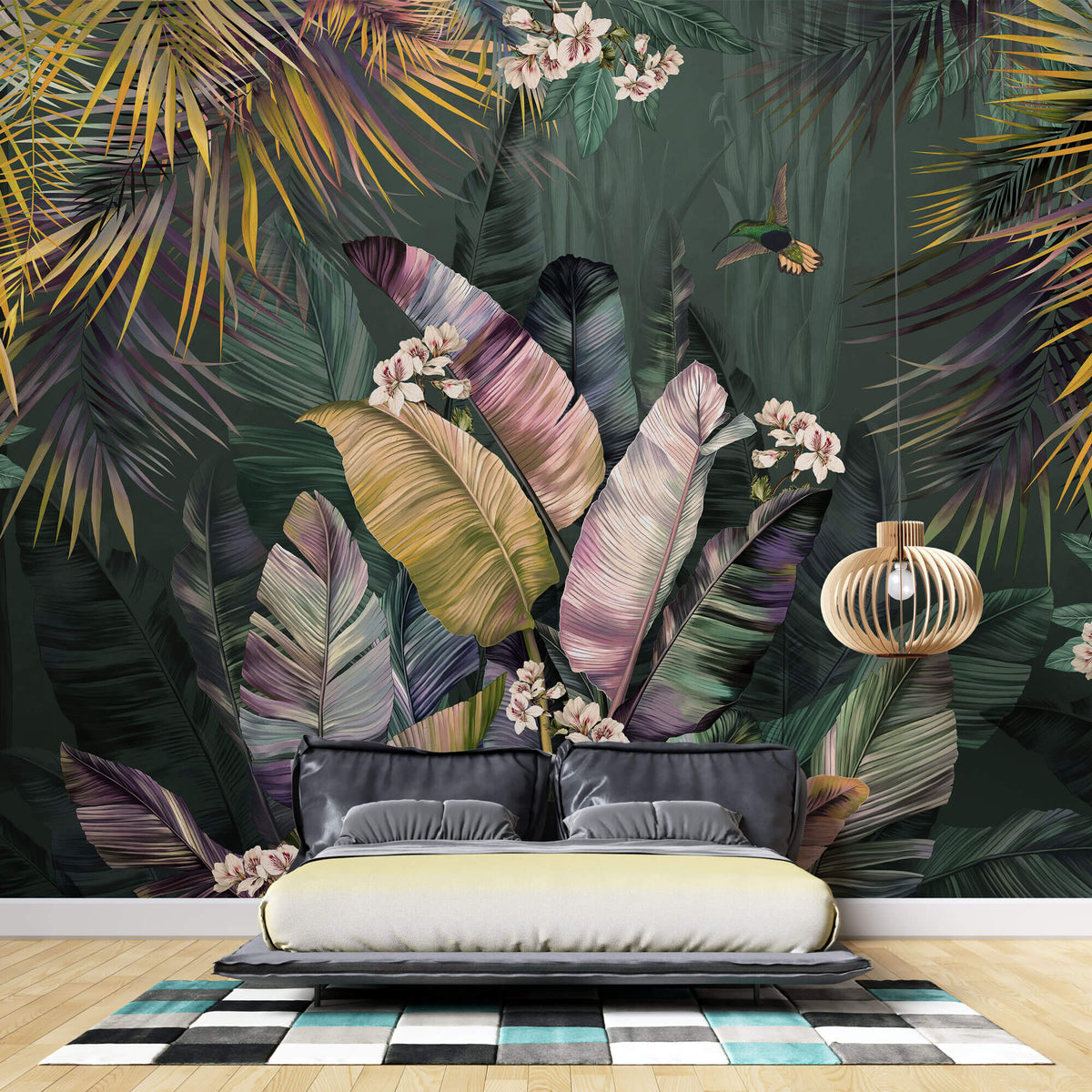 Tapet personalizat Tropical cu palmieri tropicali colorati - TROPICAL BLOSSOM