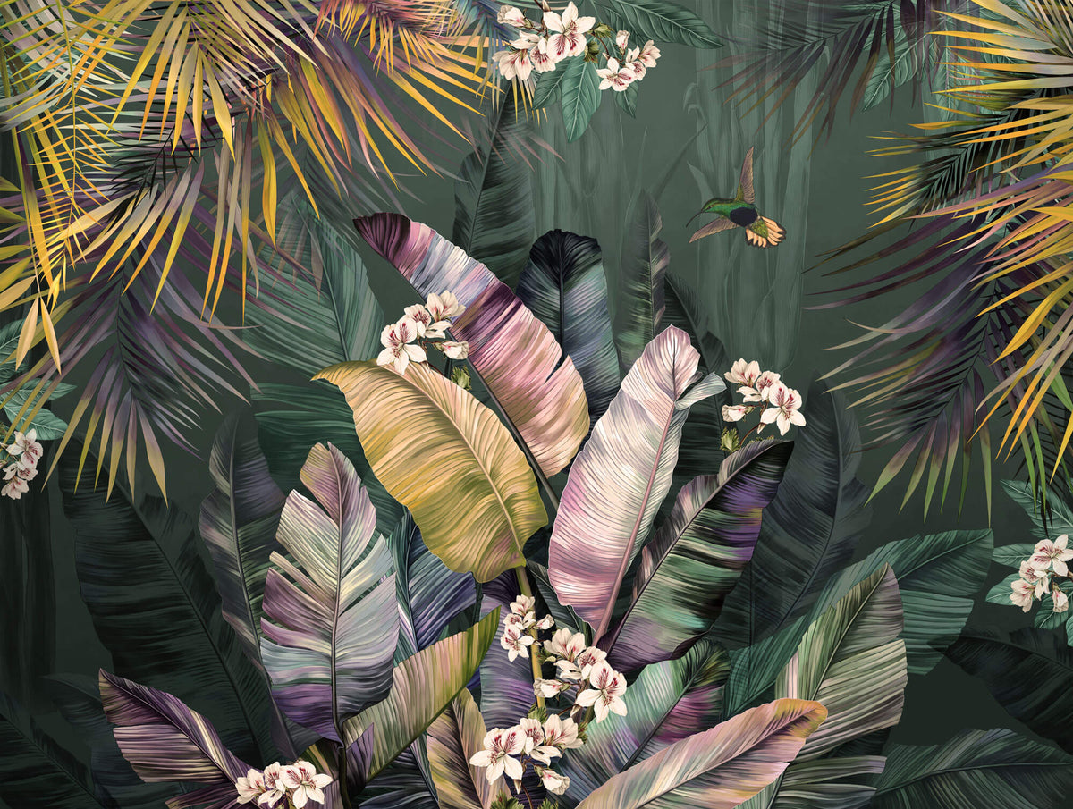 Tapet personalizat Tropical cu palmieri tropicali colorati - TROPICAL BLOSSOM