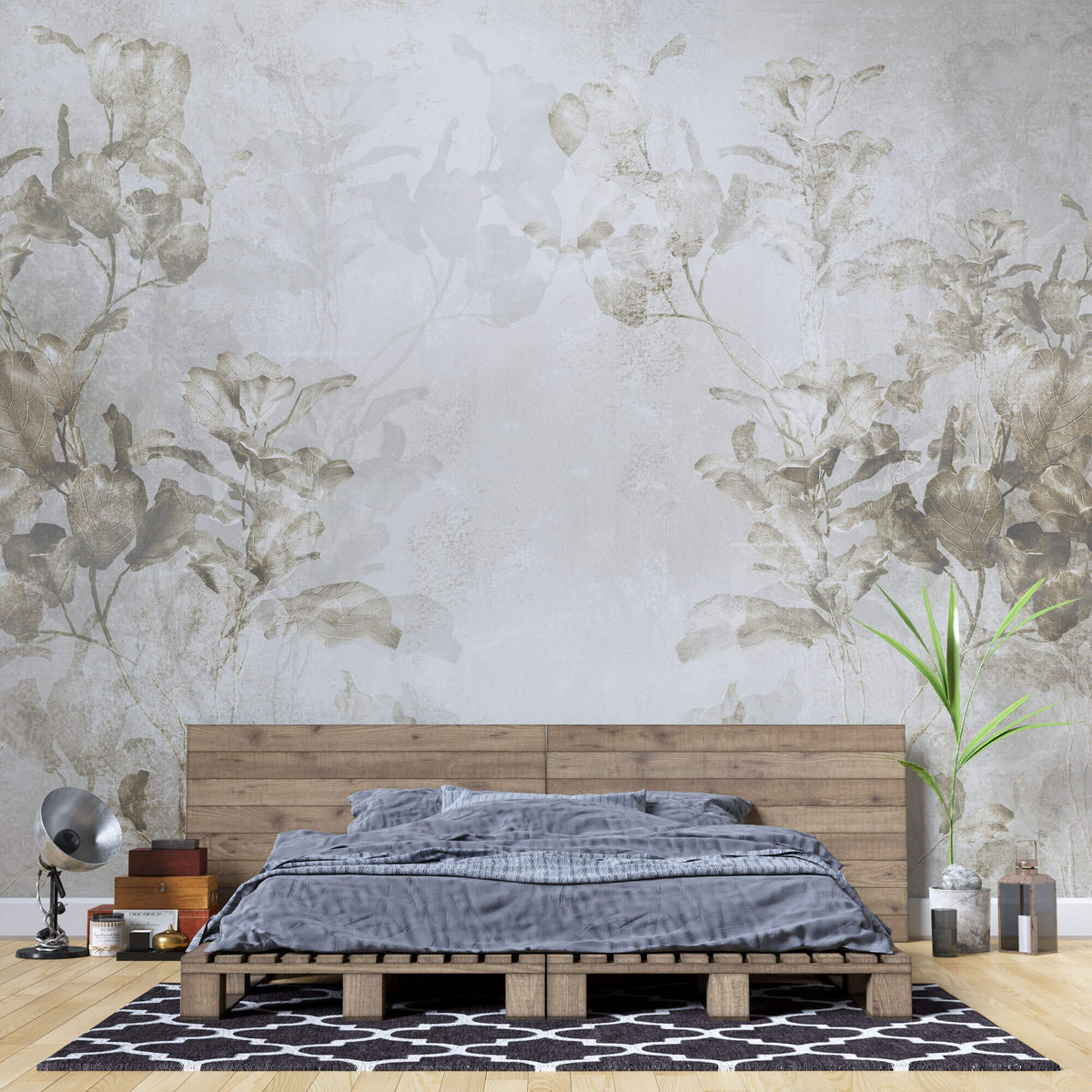 Tapet personalizat Tropical cu copaci in nuante de sepia - FICUS LYRATA