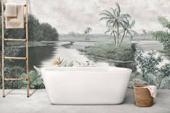 Tapet personalizat Tropical cu peisaj tropical cu floarea paradisului si laguna de apa - CRAYON PALM ISLAND