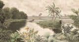 Tapet personalizat Tropical cu peisaj tropical cu floarea paradisului si laguna de apa in nuante de sepia - CRAYON PALM ISLAND SEPIA