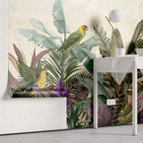 Tapet personalizat Tropical cu plante si papagali exotici - PARROTS AT DAWN
