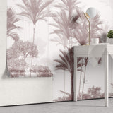 Tapet personalizat Tropical cu copaci tropicali in nuante de rosiatice - PLUM PALMS