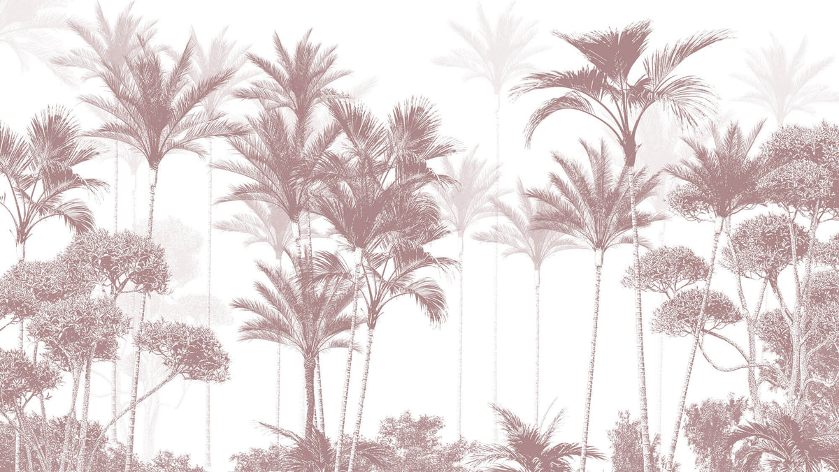 Tapet personalizat Tropical cu copaci tropicali in nuante de rosiatice - PLUM PALMS