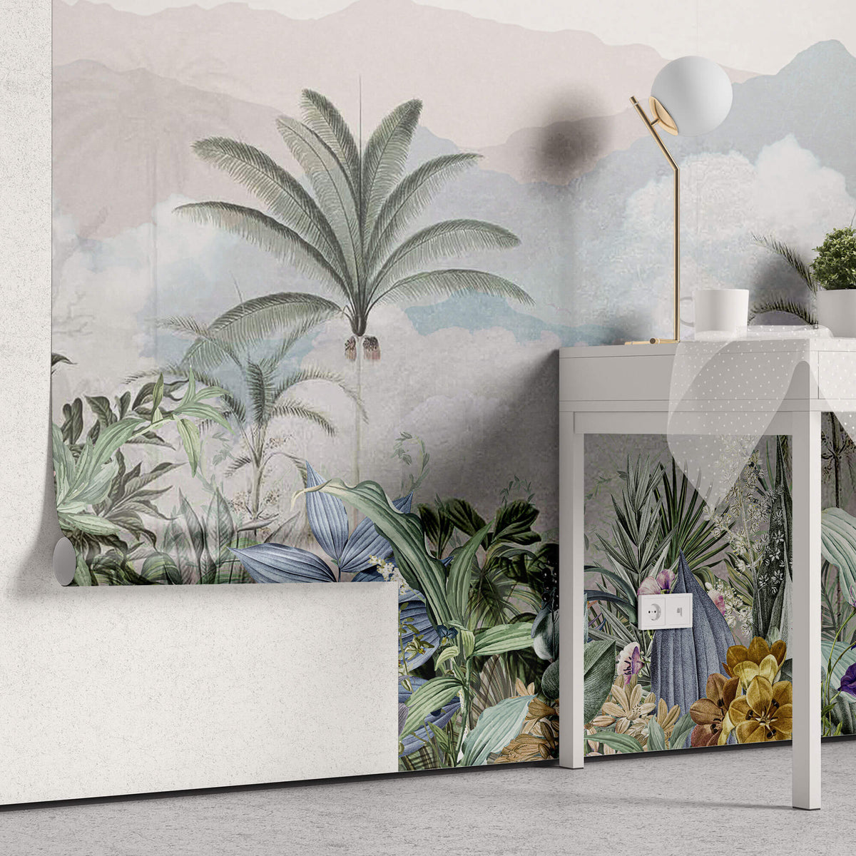 Tapet personalizat Tropical cu plante tropicale intr-un fundal texturat - TROPICAL OASIS