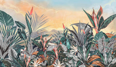 Tapet personalizat Tropical cu peisaj tropical aflat la apus si tigrii - DAWN JUNGLE