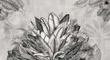 Tapet personalizat Tropical cu plante tropicale in alb negru - GREY TROPICAL LEAVES