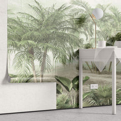 Tapet personalizat Tropical cu padure tropicala verde - WAVY TEXTURED PALMS