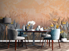 Tapet personalizat Tropical cu floarea paradisului in nuante calde - YELLOW BIRD OF PARADISE