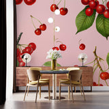 Tapet personalizat cu Fructe cu cirese rosii pe un fundal roz - CHERRY PINK