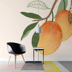 Tapet personalizat cu Fructe cu piersici lunguiete pe un fundal crem - LONG PEACH