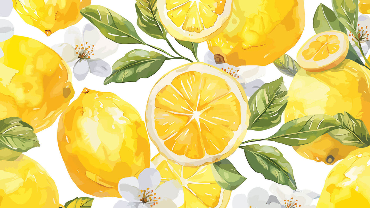 Tapet personalizat cu Fructe cu lamai inflorite - LEMON BLOSSOM