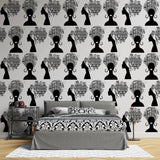 Tapet personalizat african abstract cu femeie cu turban african pe fundal alb african woman