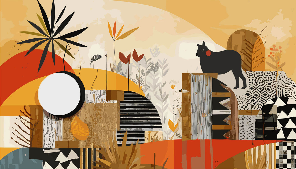 Tapet perosnalizat African cu ilustratii tribale intr-un colaj colorat - AFRICAN COLLAGE