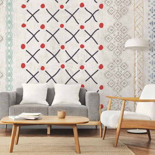 Tapet personalizat mozaic cu model aztec si ilustratii aztec doodle