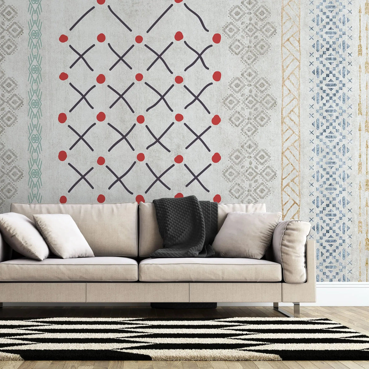 Tapet personalizat mozaic cu model aztec si ilustratii aztec doodle