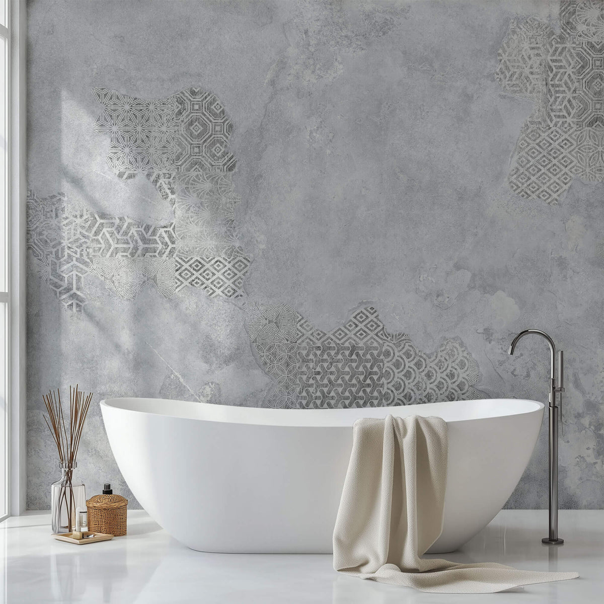 Tapet personalizat Mozaic cu fundal de ciment si insertii de mozaic - GREY CERAMIC MOSAIC