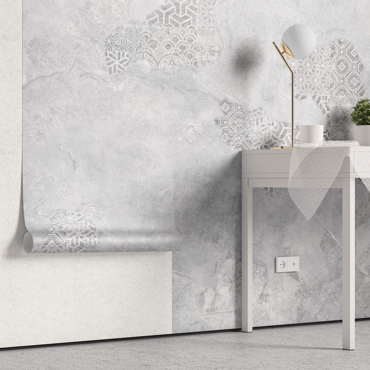 Tapet personalizat Mozaic cu fundal de ciment si insertii de mozaic - GREY CERAMIC MOSAIC