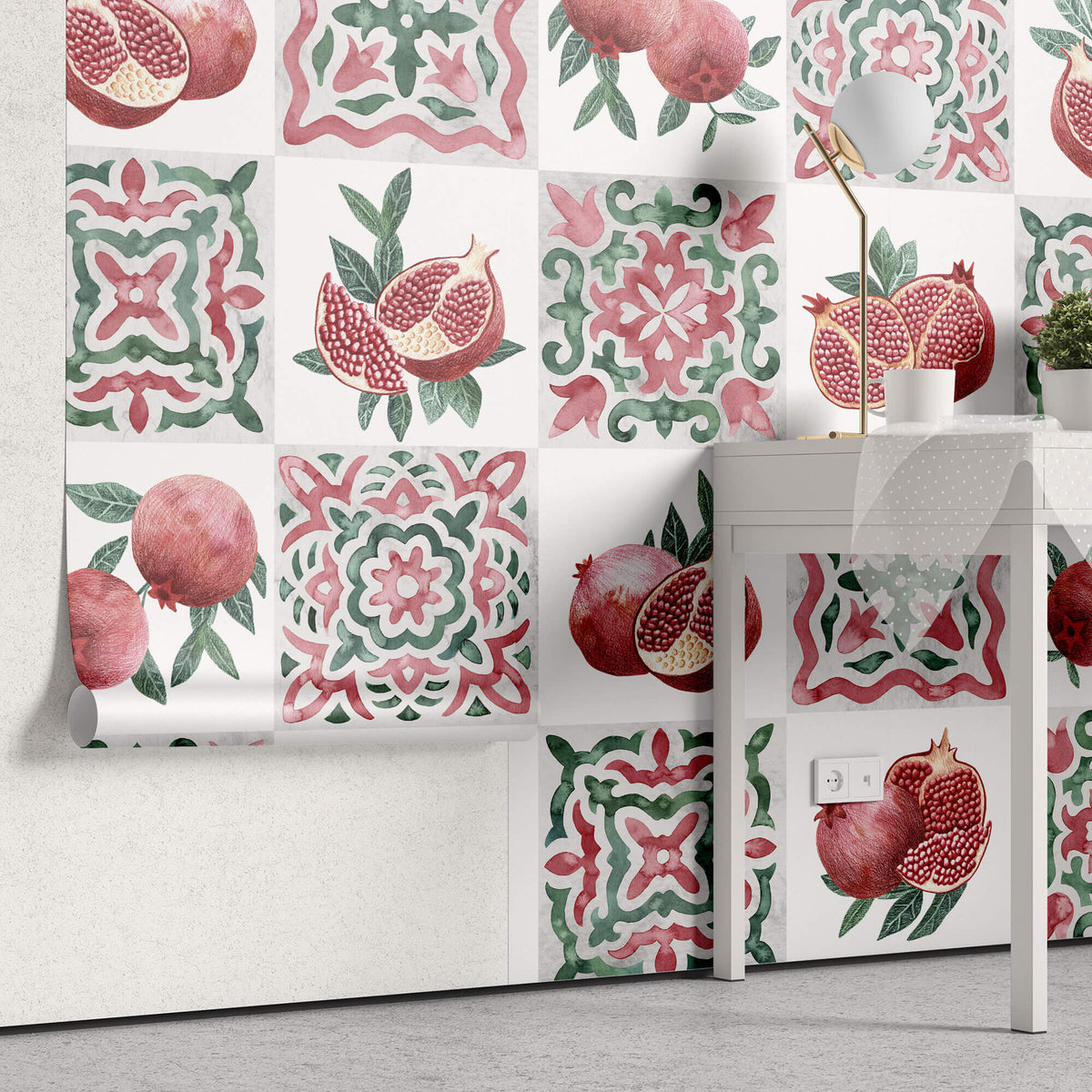 Tapet personalizat Mozaic cu mosaic fructat cu rodii - POMEGRANATE TILES