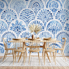 Tapet personalizat Mozaic cu mosaic albastru in nuante de albastru watercolor - BLUE ARCHES TILES