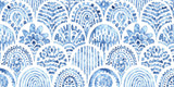 Tapet personalizat Mozaic cu mosaic albastru in nuante de albastru watercolor - BLUE ARCHES TILES