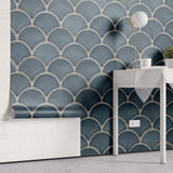Tapet personalizat Mozaic cu mosaic ceramic albastru - BLUE SHELL MOSAIC