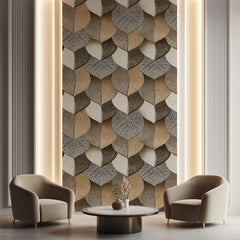 Tapet personalizat Mozaic cu frunze in nuante de bej granit - 3D BROWN LEAVES