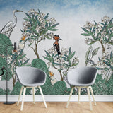 Tapet personalizat oriental cu pasari si plante exotice japoneze exotic sky