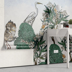 Tapet personalizat oriental cu pasari si plante exotice japoneze exotic sky