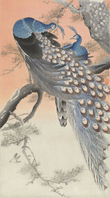 Tapet personalizat oriental cu pauni albastri in copac oriental peacocks