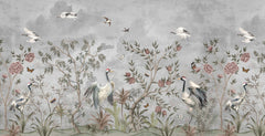 Grayscale Oriental Birds Personalised Wallpaper