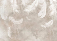 Tapet personalizat zen oriental cu pene albe pe un fundal bej feathers