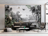 Tapet personalizat zen oriental cu peisaj exotic animale si plante tropicale exotic by the river