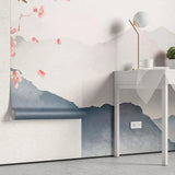 Tapet personalizat zen oriental cu peisaj montan si crengi de cires inflorit mountain cherry tree
