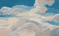 Tapet personalizat zen oriental cu nori albi pictati pe cerul albastru painted clouds