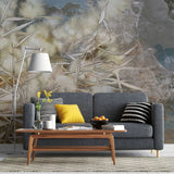 Tapet personalizat zen oriental cu stuf inflorit pe fundal de stanca stone reed