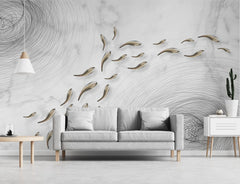 Tapet personalizat zen oriental cu pesti zen in stil japonez pe un fundal alb zen pisces