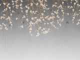 Fototapet personalizat zen oriental in stil chinoiserie cu ramuri inflorite pe un fundal gri degrade degrade chinoiserie