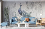 Tapet personalizat zen oriental cu paun aflat printre frunze intr un fundal deschis wisdom