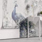 Tapet personalizat zen oriental cu paun aflat printre frunze intr un fundal deschis wisdom
