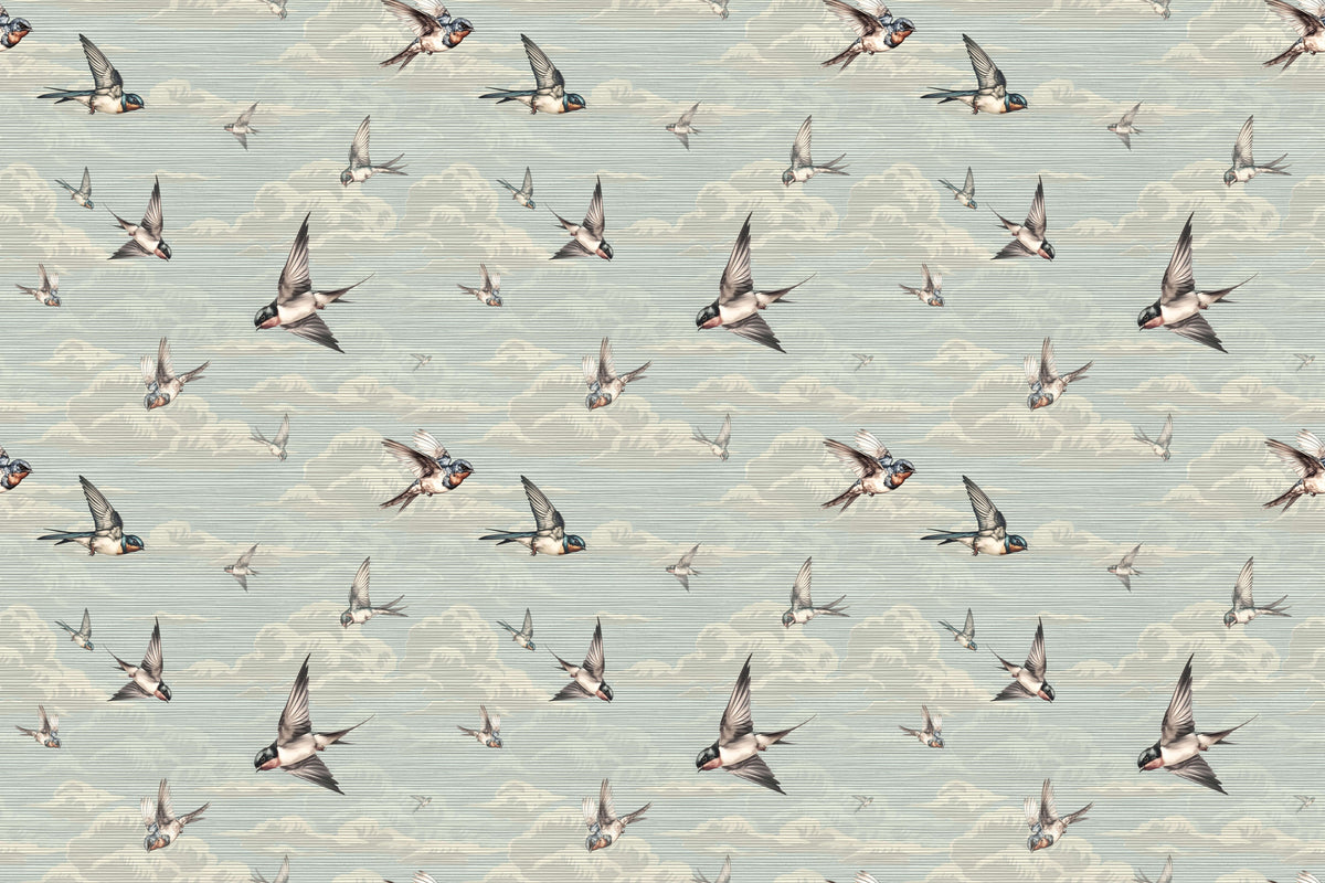 Spring Swallows Blue Personalised Wallpaper