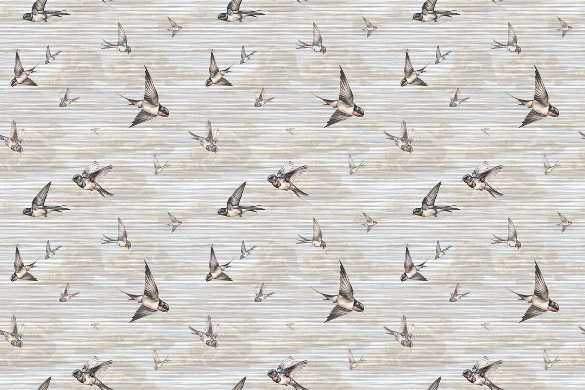 Spring Swallows Beige Personalised Wallpaper