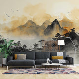 Tapet personalizat zen oriental ce ilustreaza un sat linistit de munte cu arhitectura traditionala in tonuri calme aducand o nota de pace si simplitate quiet village