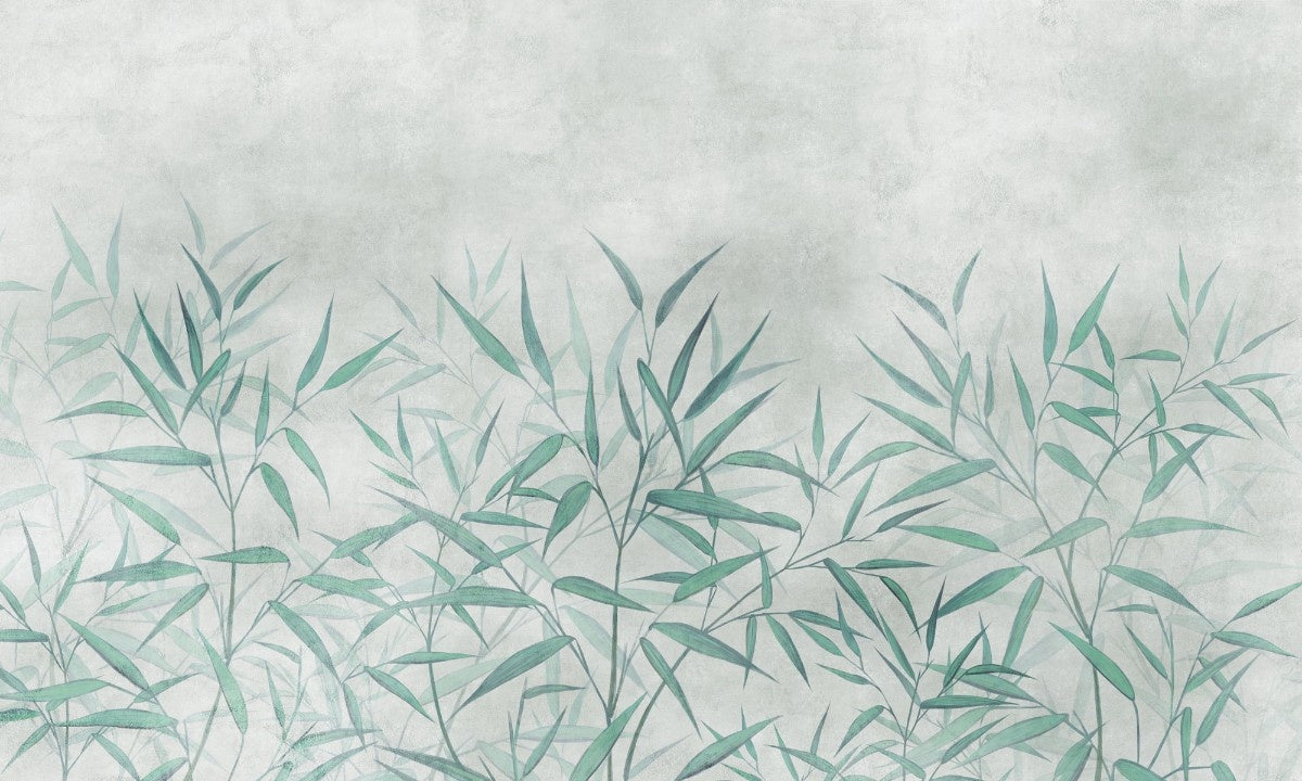 Tapet personalizat zen oriental cu frunze de bambus in nuante subtile de menta aducand o senzatie de prospetime si calm natural minty bamboo