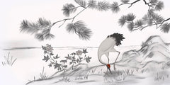 Tapet personalizat zen oriental cu o schita artistica de cocor creand un efect vizual delicat si plin de gratie sketch crane