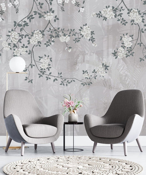 Tapet personalizat zen oriental chinoiserie cu elemente florale pe un fundal de umbre de bambus aducand o nota de eleganta exotica si rafinament bamboo chinoiserie