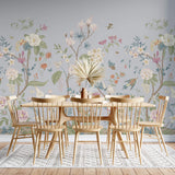 Tapet Zen Oriental cu gradina inflorita in stil chinoiserie cu fundal gri-albastrui - LIGHT BLUE CHINOISERIE