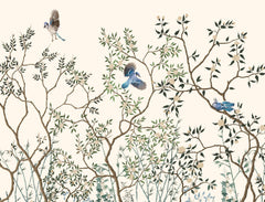 Tapet Zen Oriental cu copaci asiatici infloriti si pasari albastre - BLUE JAY CHINOISERIE
