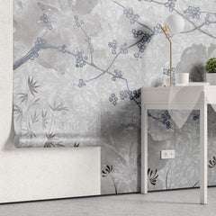 Tapet Zen Oriental cu peisaj de natura abstracta asiatica - BLUEISH GREY CHINOISERIE